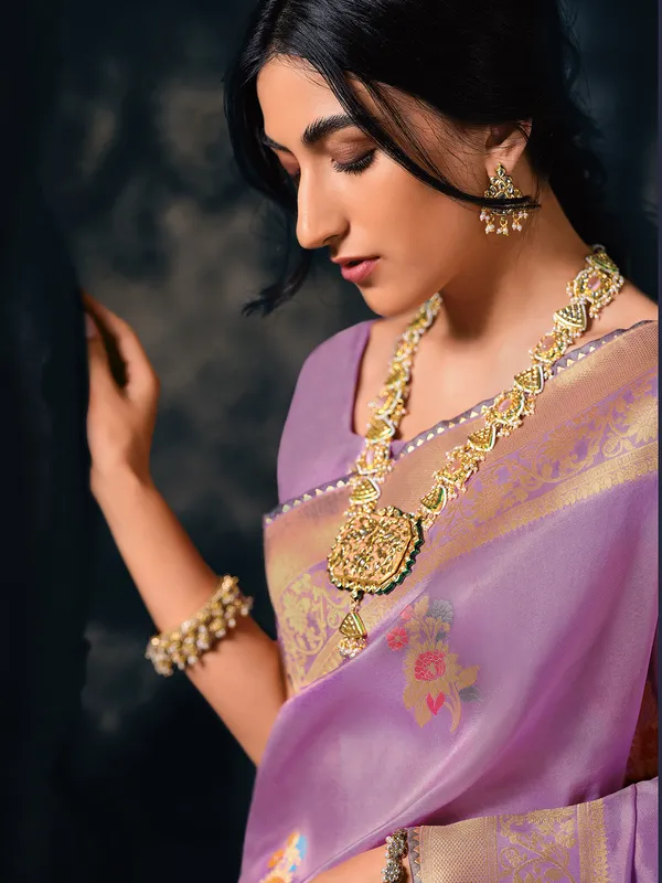 Lilac purple silk saree for weding
