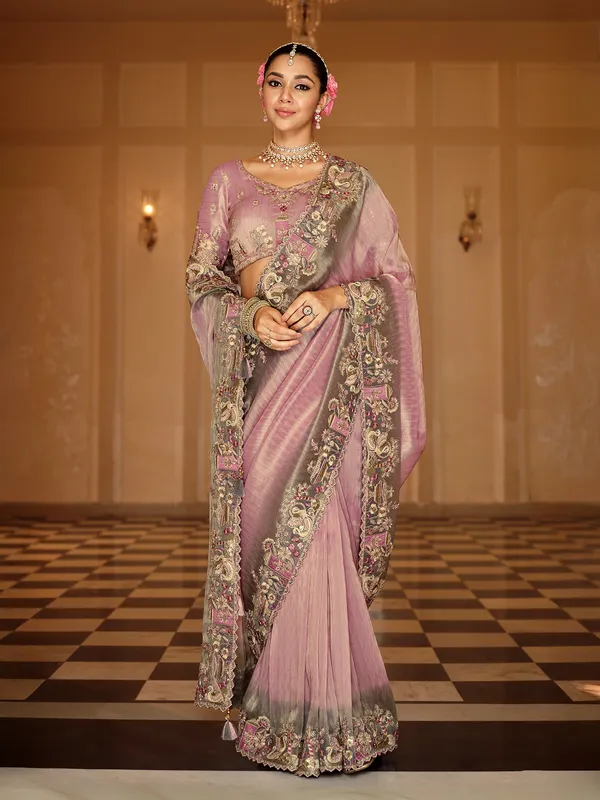 Lilac purple silk saree with attractive border