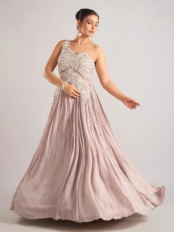 Lilac purple silk sleeveless designer salwar suit