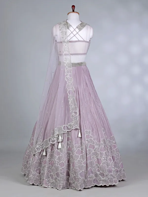 Lilac purple silk V neck designer lehenga choli