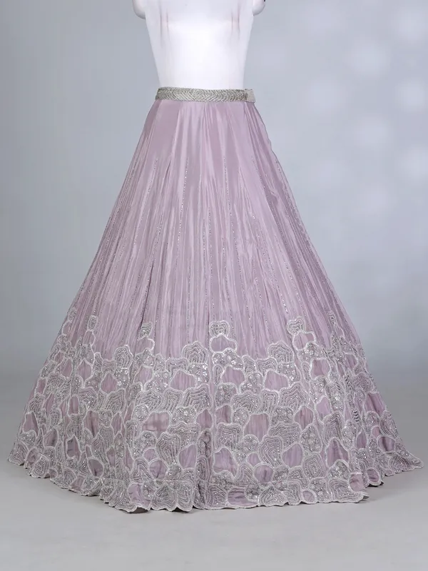 Lilac purple silk V neck designer lehenga choli