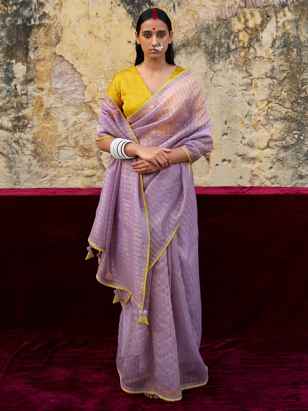 Lilac purple soft organza saree