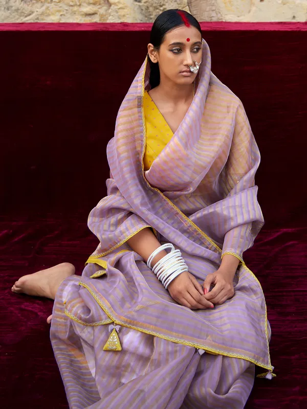 Lilac purple soft organza saree