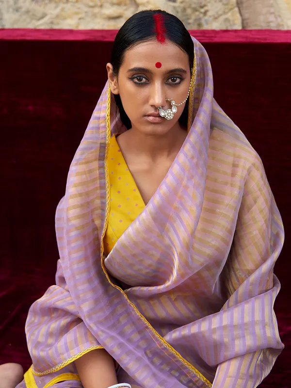 Lilac purple soft organza saree