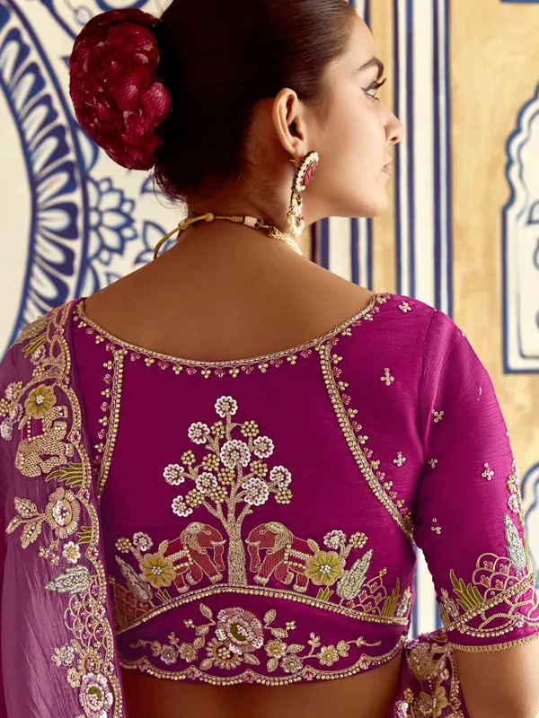 Lilac purple tissue silk saree for women