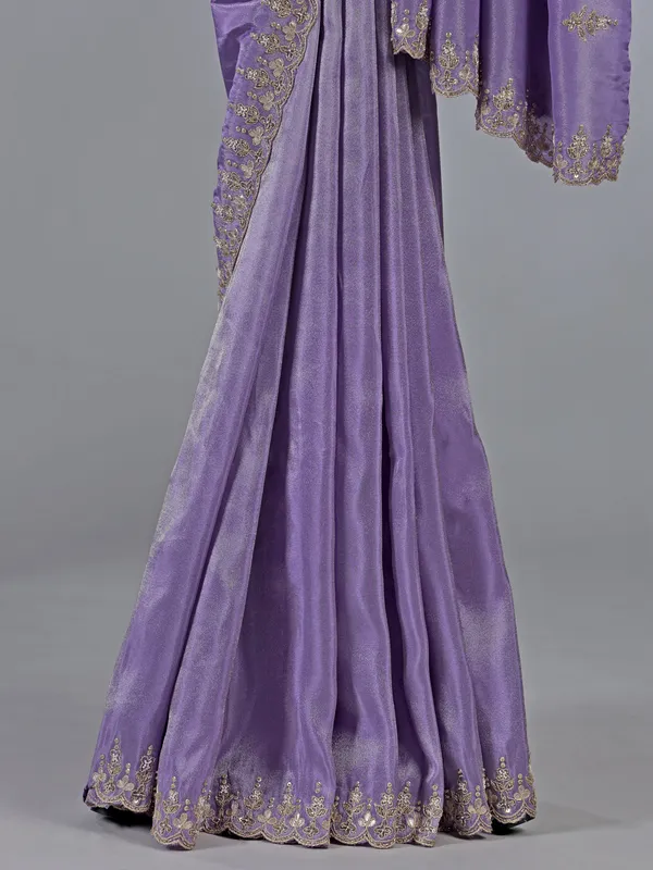 Lilac purple tissue silk saree with rich detailing