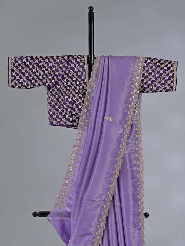 Lilac purple tissue silk saree with rich detailing