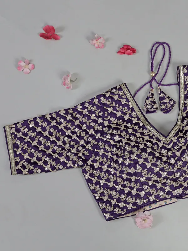 Lilac purple tissue silk saree with rich detailing