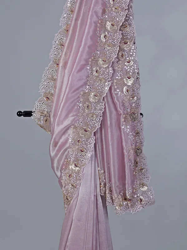 Lilac purple tissue silk saree zardosi weaving