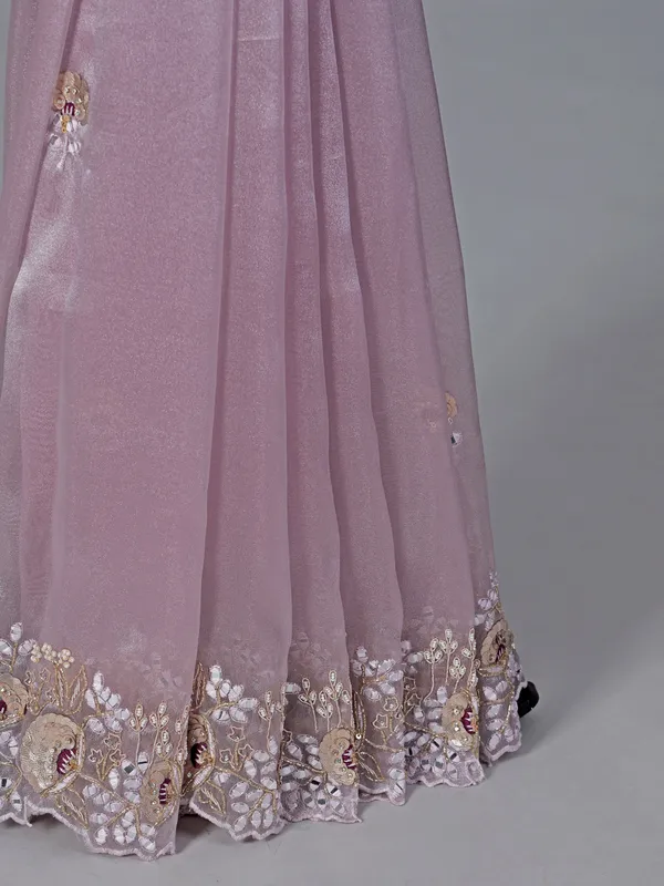 Lilac purple tissue silk saree zardosi weaving