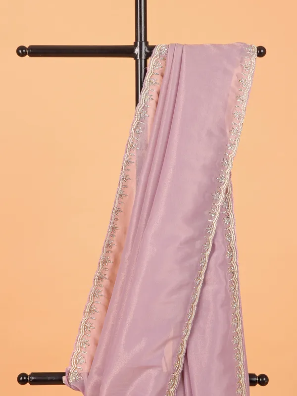 Lilac purple wedding wear organza saree