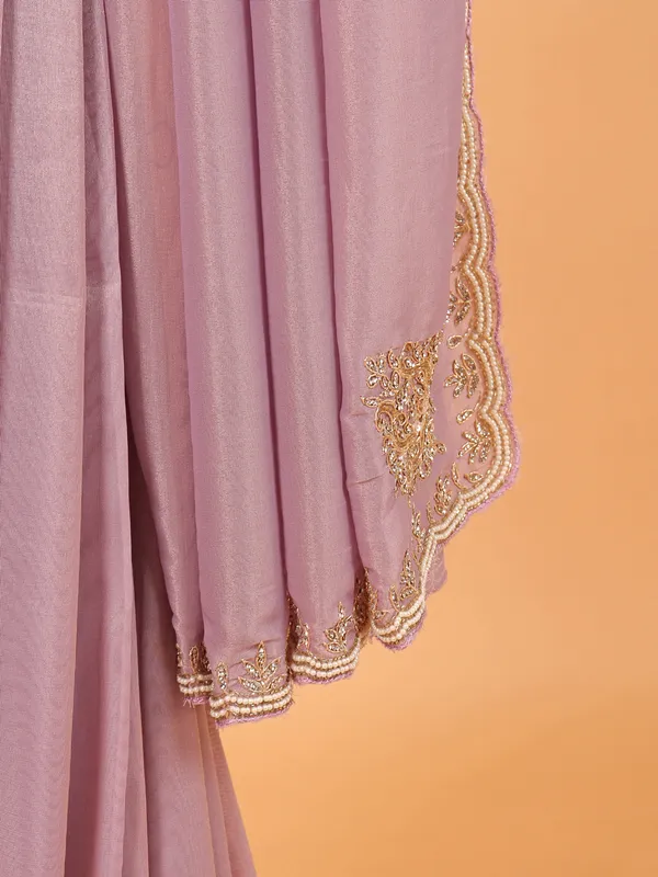 Lilac purple wedding wear organza saree