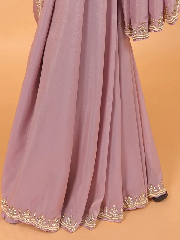 Lilac purple wedding wear organza saree