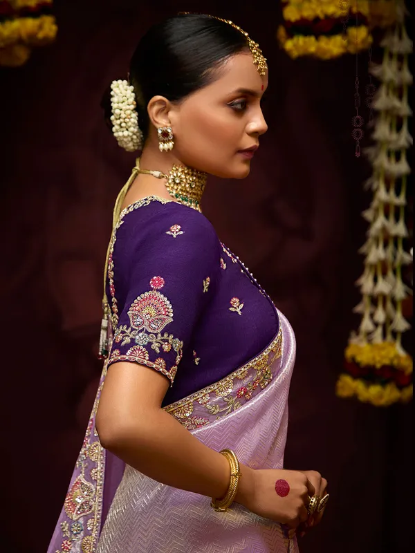 Lilac purple zari weaving saree