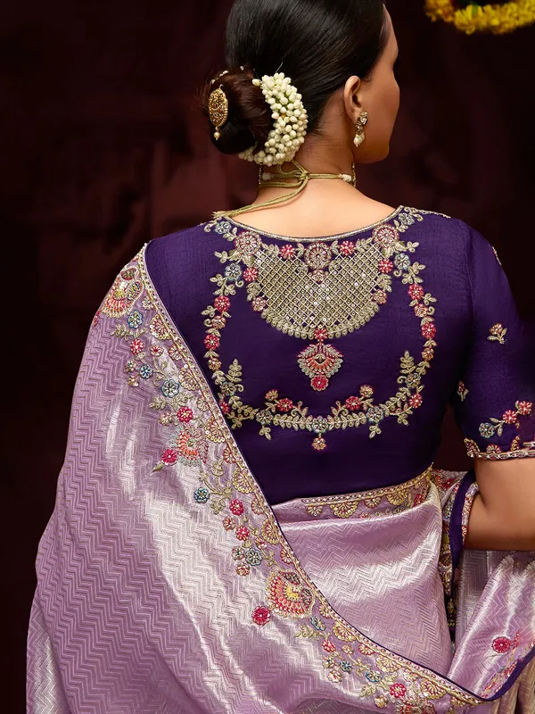 Lilac purple zari weaving saree