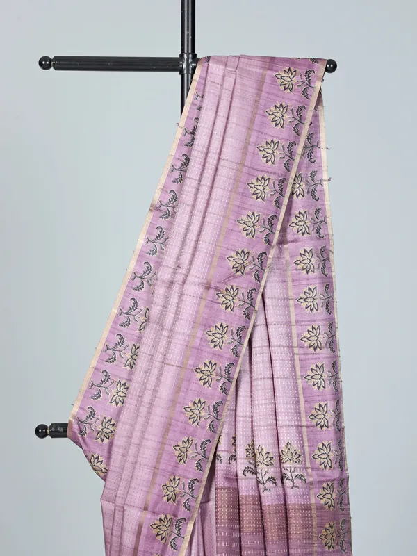 Lilac purple zari weaving saree in semi cotton silk