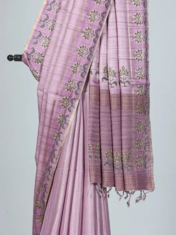 Lilac purple zari weaving saree in semi cotton silk