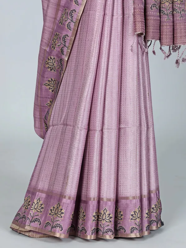 Lilac purple zari weaving saree in semi cotton silk