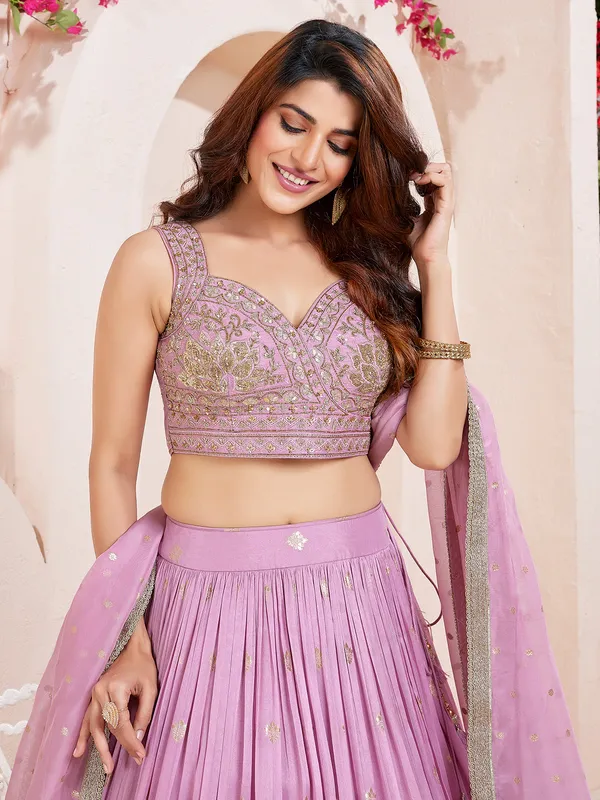 Lilac purple zari worked silk lehenga choli