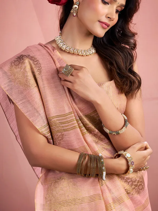 Lilac purple zari worked tisseu silk saree