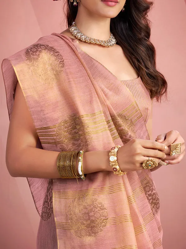 Lilac purple zari worked tisseu silk saree