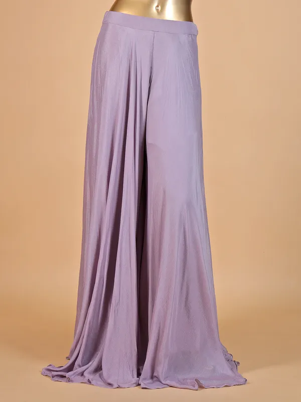 Lilac sleeveless net palazzo suit with dupatta
