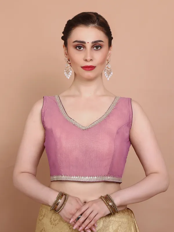 Lilac tissue silk sleeveless ready made blouse