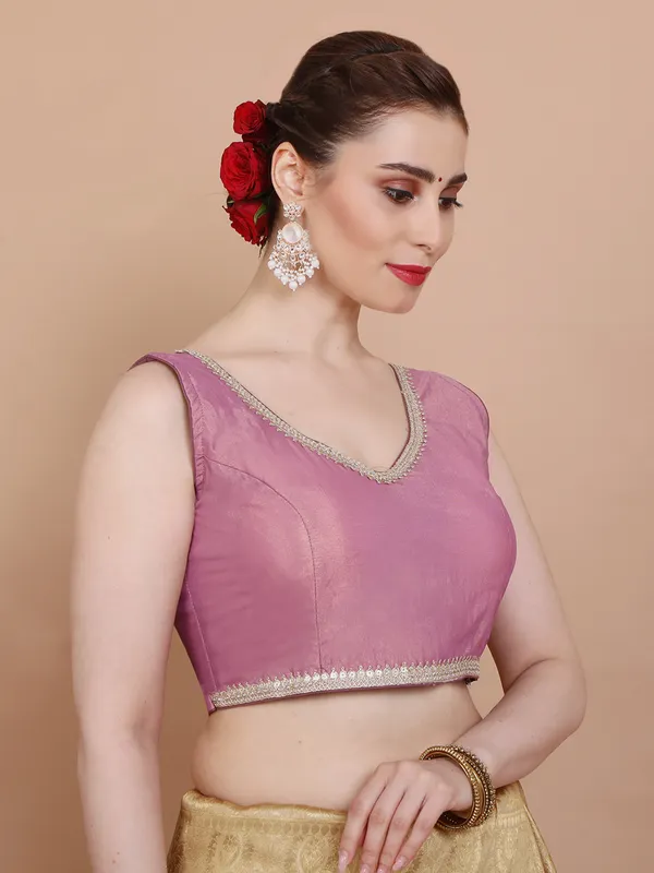 Lilac tissue silk sleeveless ready made blouse