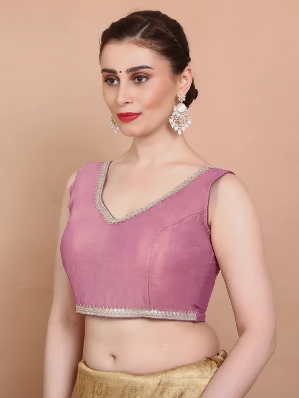 Lilac tissue silk sleeveless ready made blouse