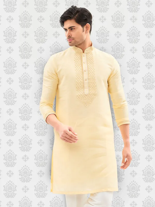 lime cotton kurta set for men