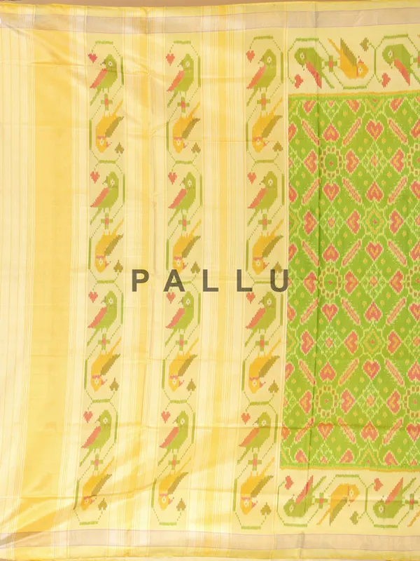 Lime green and yellow hue printed silk saree for festive