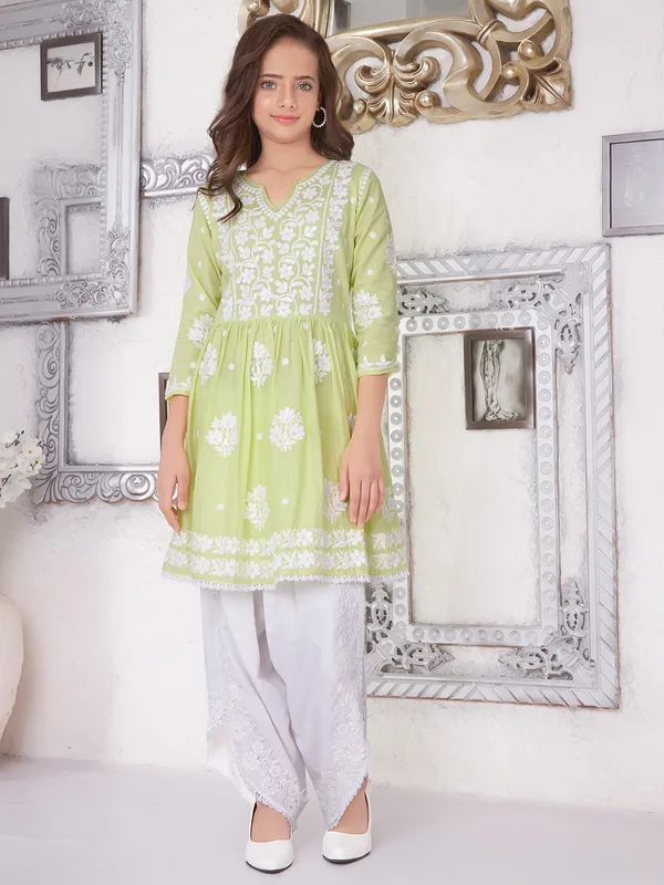Lime green cotton patiala suit