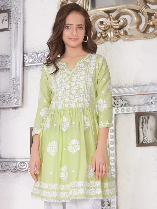 Lime green cotton patiala suit