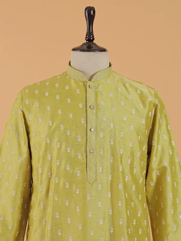 Lime green festive style kurta set for men