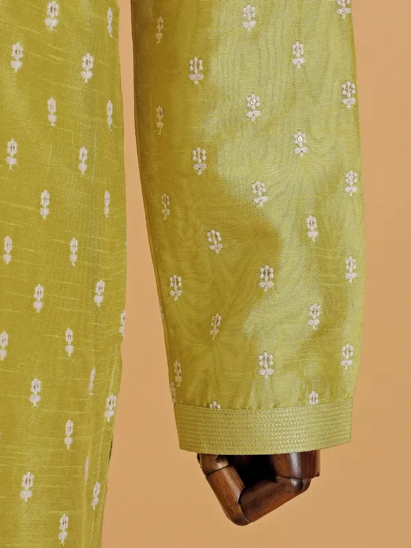 Lime green festive style kurta set for men