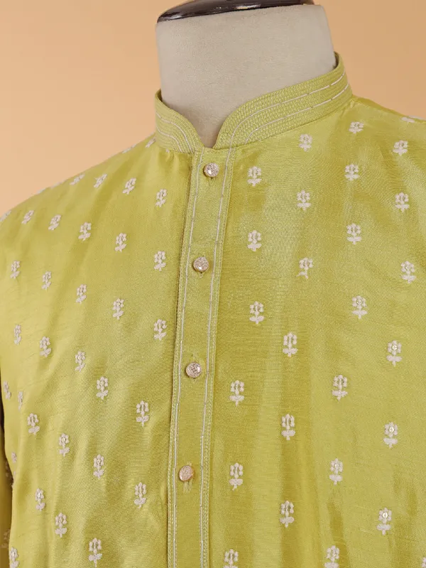Lime green festive style kurta set for men