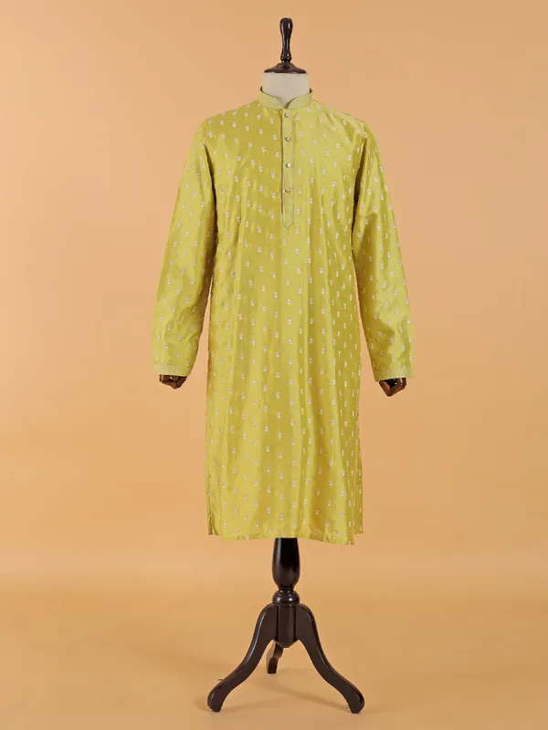 Lime green festive style kurta set for men