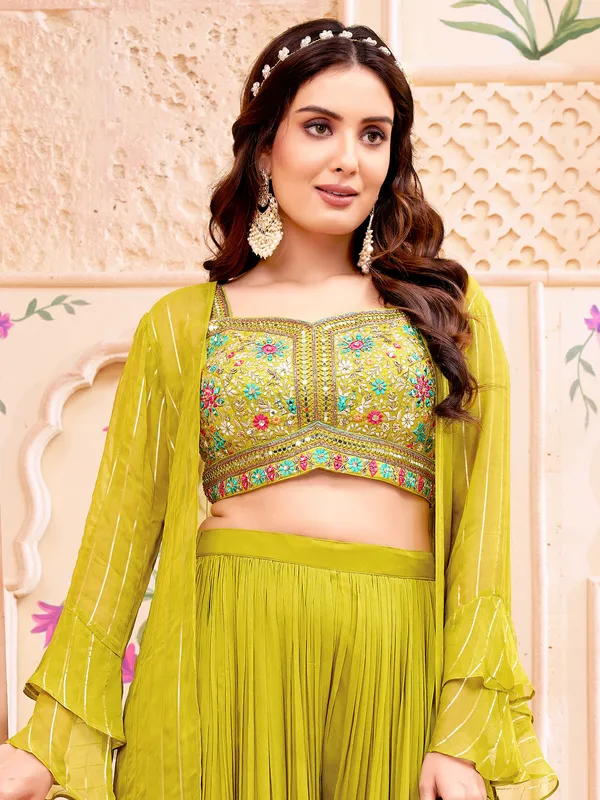 Lime green jacket style palazzo suit in georgette