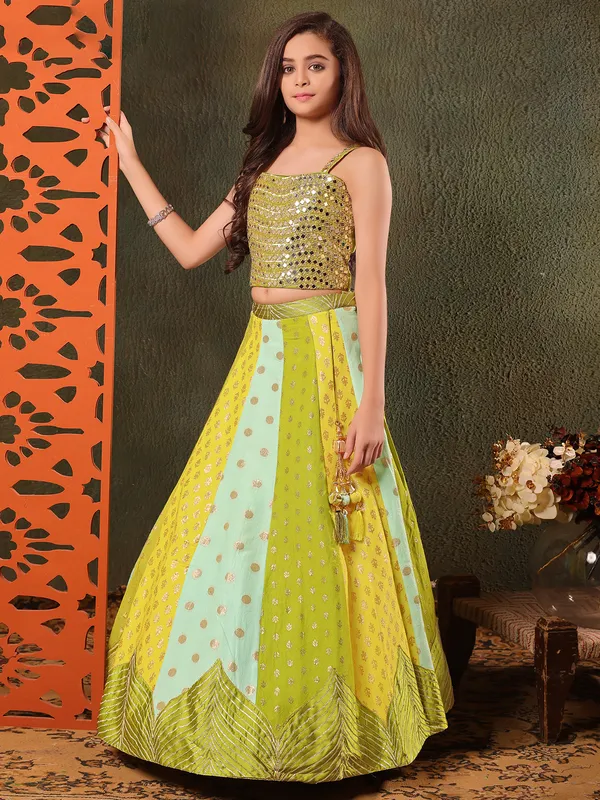 Lime green precious wedding lehenga choli in georgette