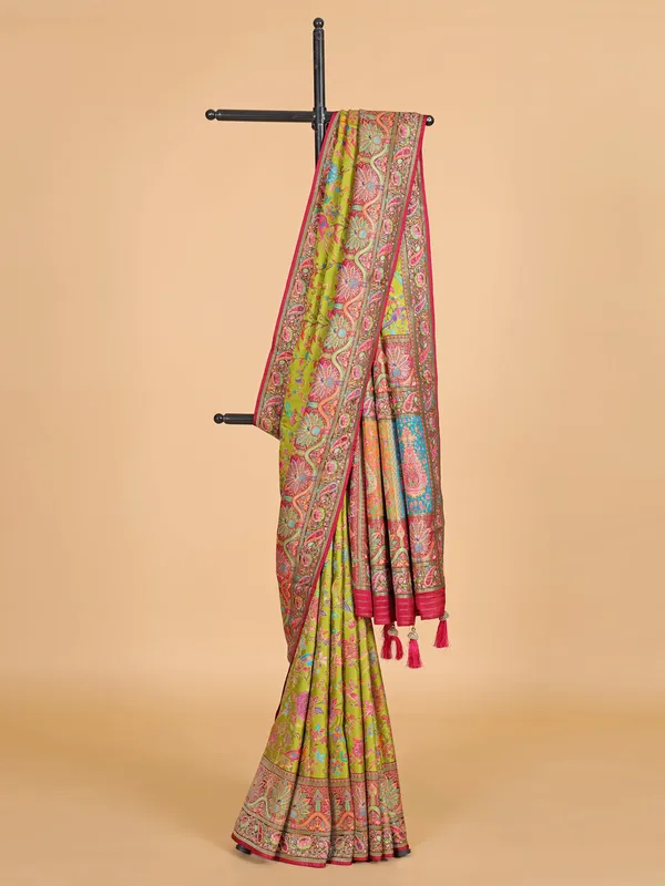 Lime green saree in premium silk