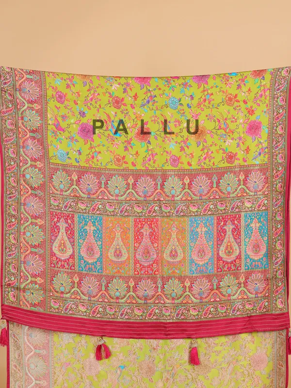 Lime green saree in premium silk