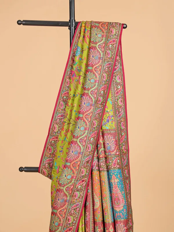 Lime green saree in premium silk