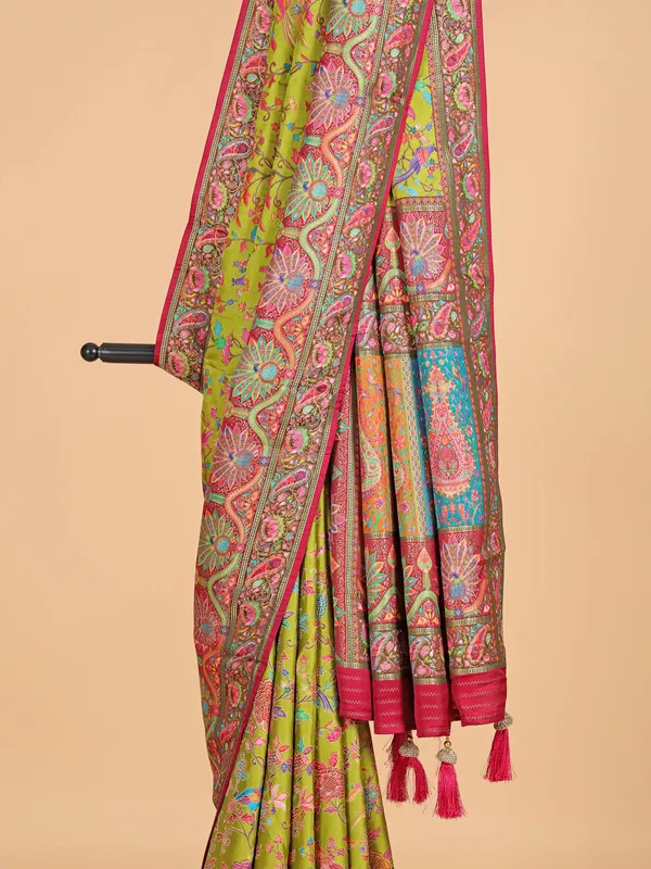 Lime green saree in premium silk