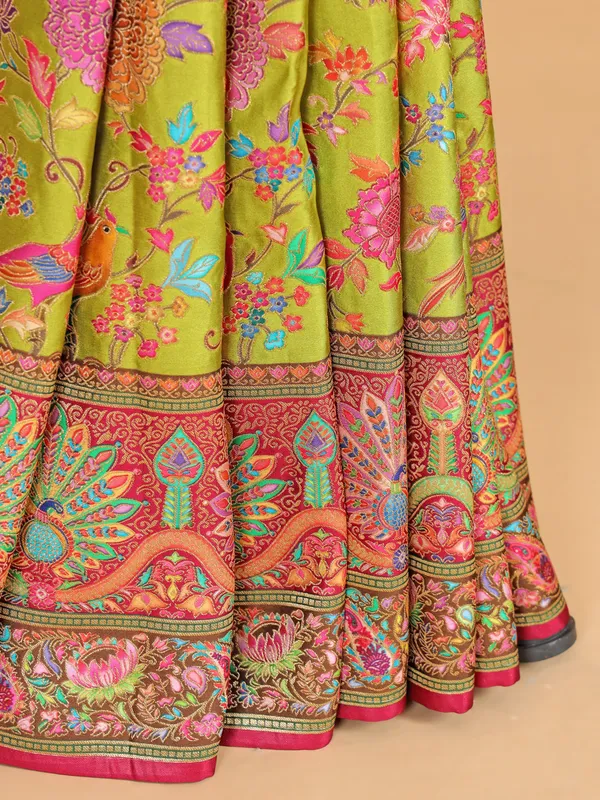 Lime green saree in premium silk