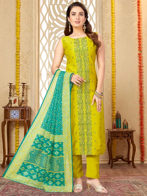 Lime green silk salwar suit with dupatta