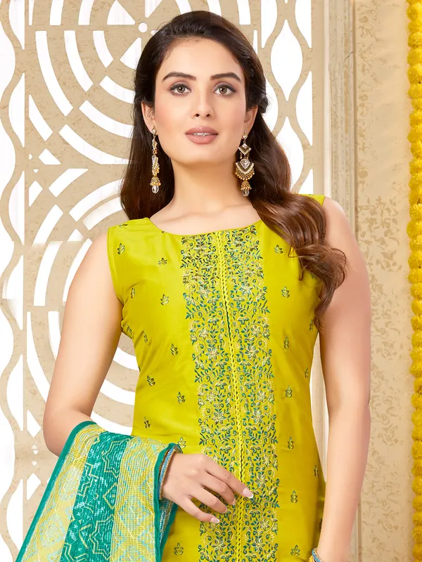 Lime green silk salwar suit with dupatta