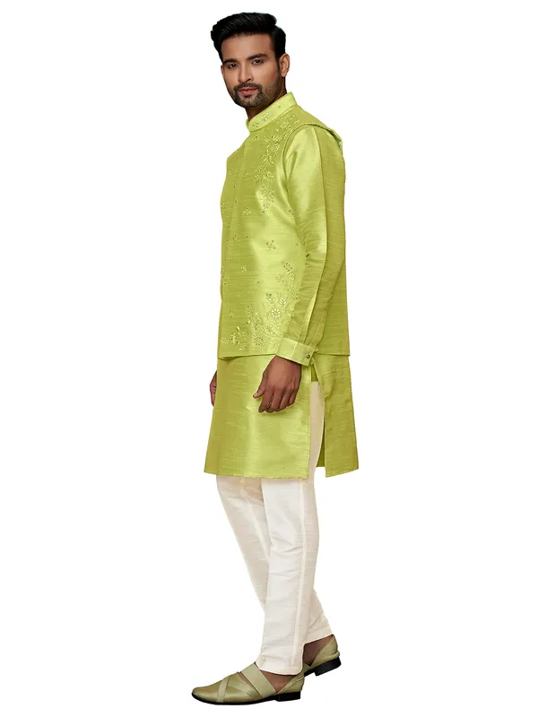 Lime green silk waistcoat set