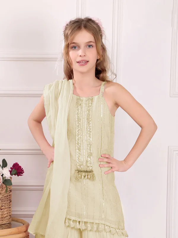 Lime light green sharara suit