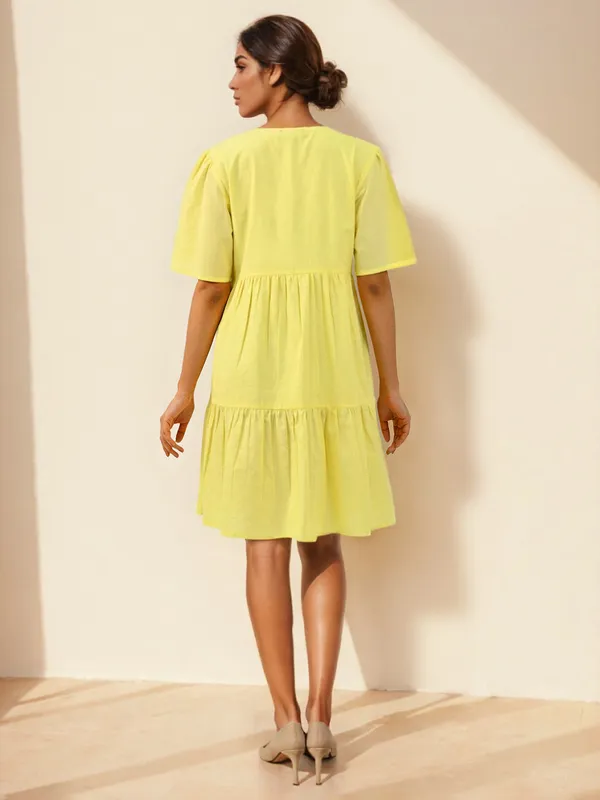 Lime yellow cotton casual wear dress