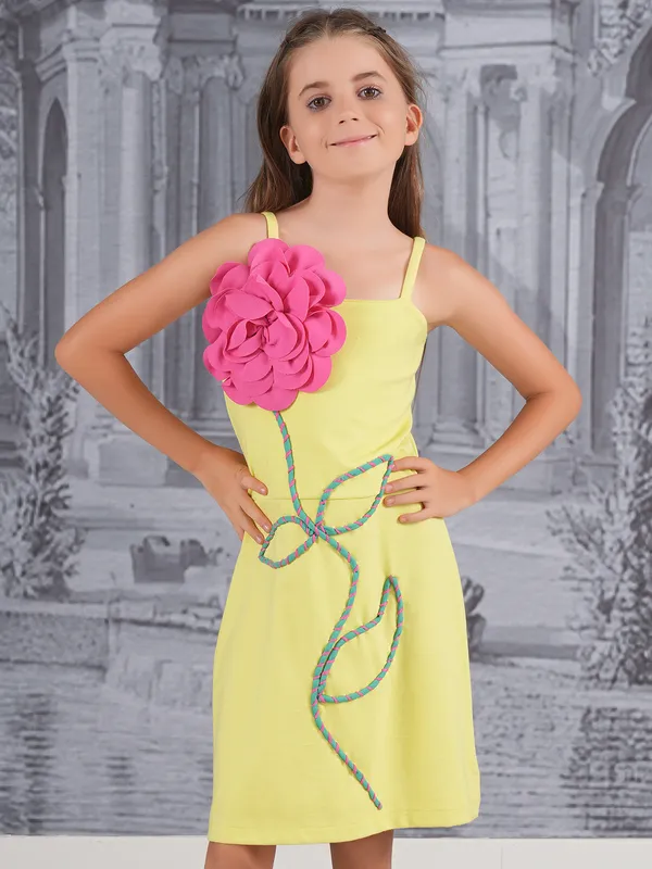 Lime yellow cotton frock for girls